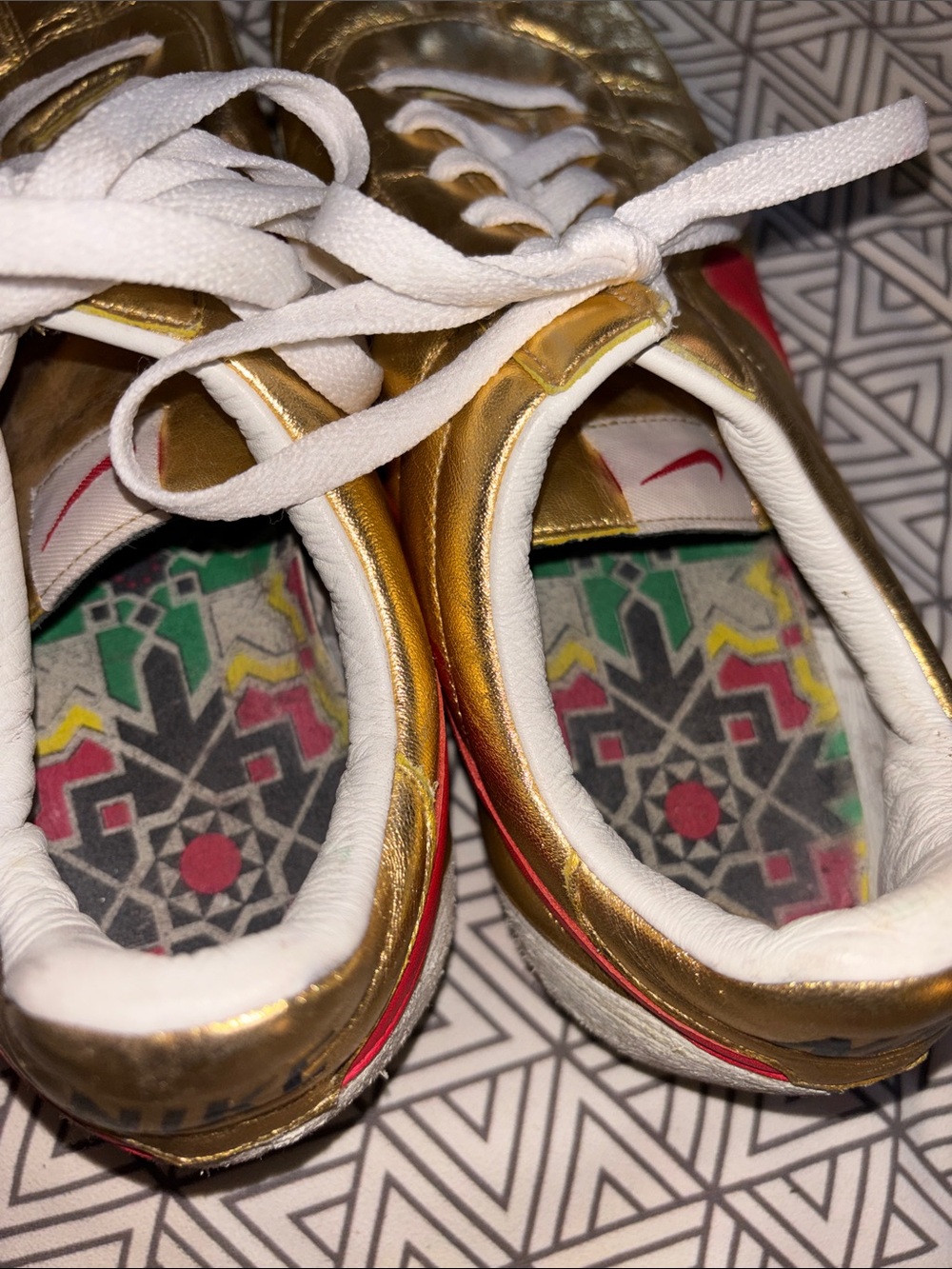Nike Gold Leather Sneaker with Red Swoosh and White Laces - Picture 7 of 11